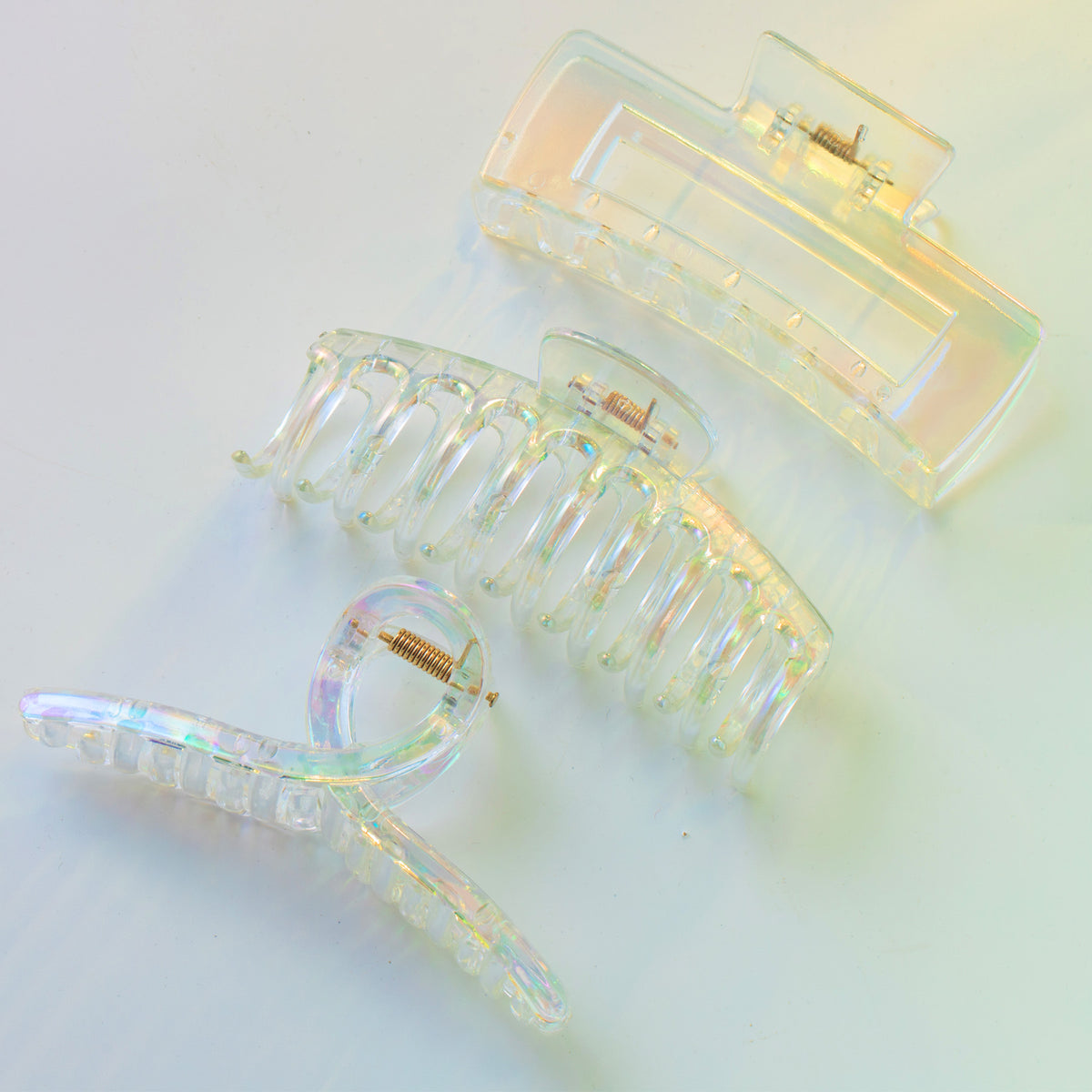 Large Iridescent Mermaid Hair Claw Clips - Rainbow Colorful Non-Slip Barrettes for All Hair (3-Piece Set with Black Velvet Gift Pouch)