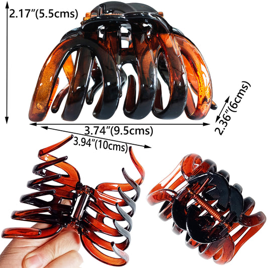 Large Octopus Hair Claw Clips - 3.74" French Spider Hair Barrettes for Thick Hair (4-Pack, Black, Amber, Mahogany Tortoise & Pearl White)