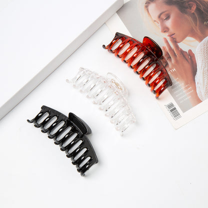 Glossy Shark Claw Hair Clips - Neutral Tortoise, Black & Clear Barrettes (3-Piece Set with Black Velvet Gift Pouch)