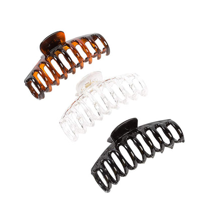 Glossy Shark Claw Hair Clips - Neutral Tortoise, Black & Clear Barrettes (3-Piece Set with Black Velvet Gift Pouch)