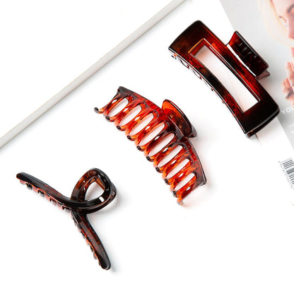 Large Glossy Amber Tortoiseshell Hair Claw Clips - Classic Non-Slip Barrettes for All Hair (3-Piece Set with Black Velvet Gift Pouch)