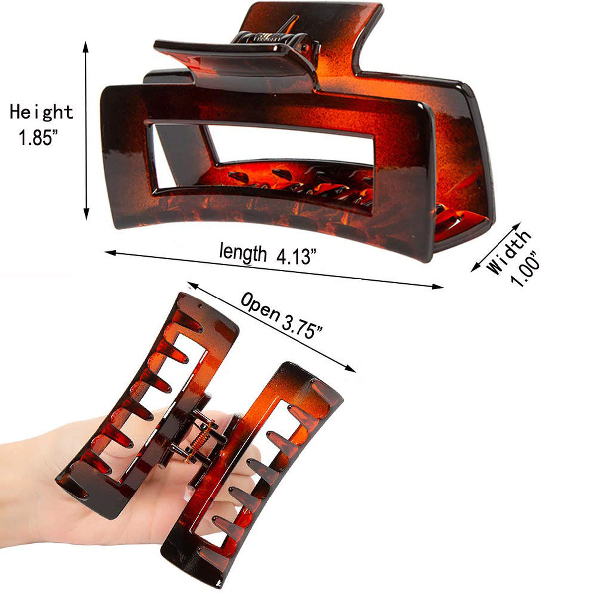 Large Glossy Amber Tortoiseshell Hair Claw Clips - Classic Non-Slip Barrettes for All Hair (3-Piece Set with Black Velvet Gift Pouch)