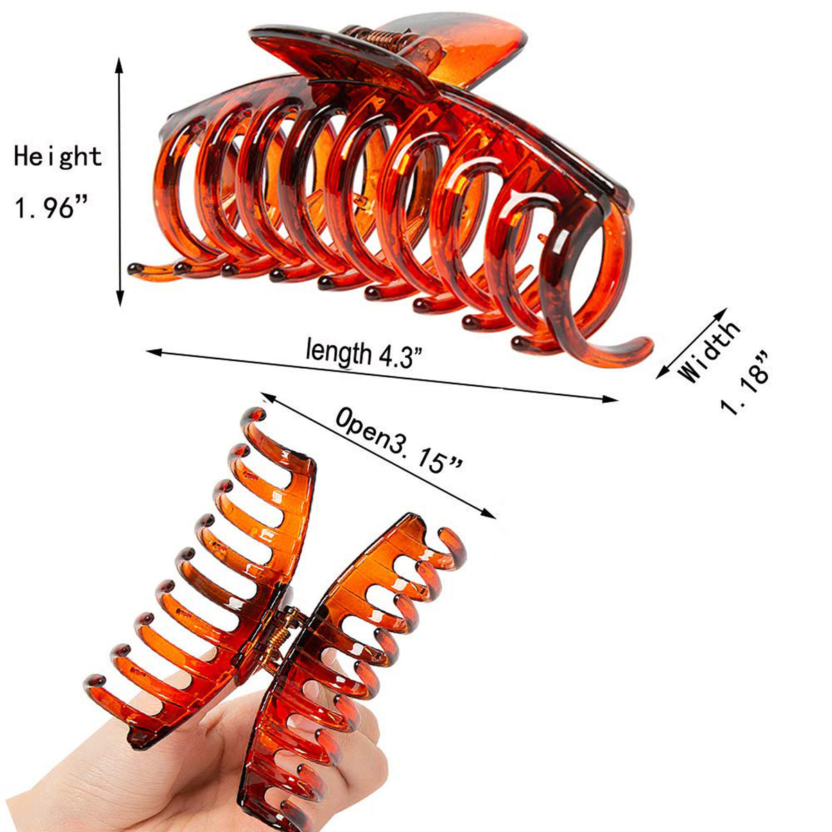 Large Glossy Amber Tortoiseshell Hair Claw Clips - Classic Non-Slip Barrettes for All Hair (3-Piece Set with Black Velvet Gift Pouch)