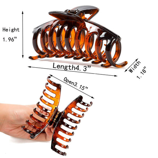 Glossy Shark Claw Hair Clips - Neutral Tortoise, Black & Clear Barrettes (3-Piece Set with Black Velvet Gift Pouch)