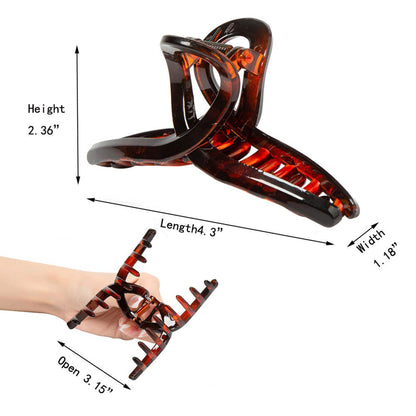 Large Glossy Amber Tortoiseshell Hair Claw Clips - Classic Non-Slip Barrettes for All Hair (3-Piece Set with Black Velvet Gift Pouch)