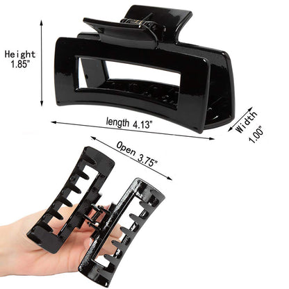 Large Glossy Jet Black Hair Claw Clips - Classic Non-Slip Barrettes for All Hair (3-Piece Set with Black Velvet Gift Pouch)