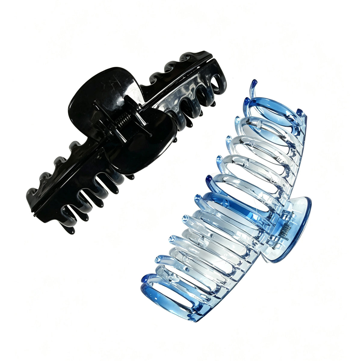 Jumbo 5.5" Glossy Hair Claw Clips for Thick Hair - Extra Large Non-Slip Jaw Clips (2-Piece Set - Jet Black & Ocean Blue)