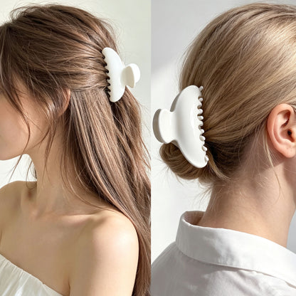 Cellulose Acetate French Hair Claw Clips - 3.35" Medium Arched Barrettes (2-Pack with Gift Pouch, Classic Black & Elegant White)