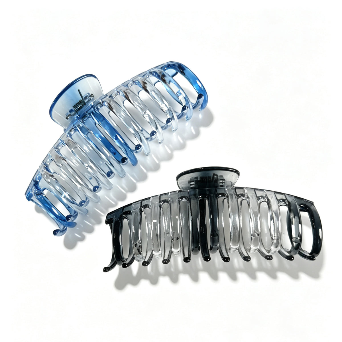 Jumbo 5.5" Glossy Hair Claw Clips for Thick Hair - Extra Large Non-Slip Jaw Clips (2-Piece Set - Smoky Clear & Cobalt Blue)