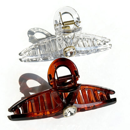 Sparkling Crystal Hair Claw Clips - 4.3\" Large Non-Slip Hair Butterfly Clamps (2-Pack, Clear & Tortoiseshell Amber)