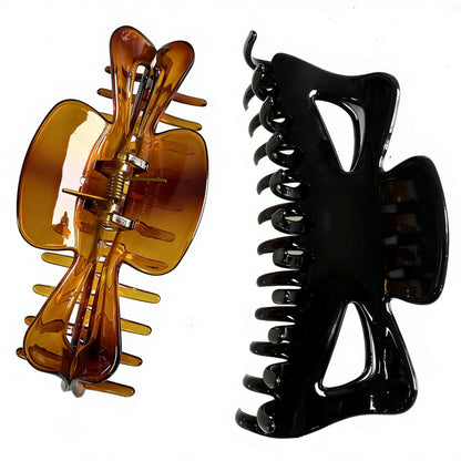 5.1" Jumbo Butterfly Hair Claw Clips for Thick Long Hair - Extra Large Non-Slip Clamps (2-Pack, Black & Amber Brown)