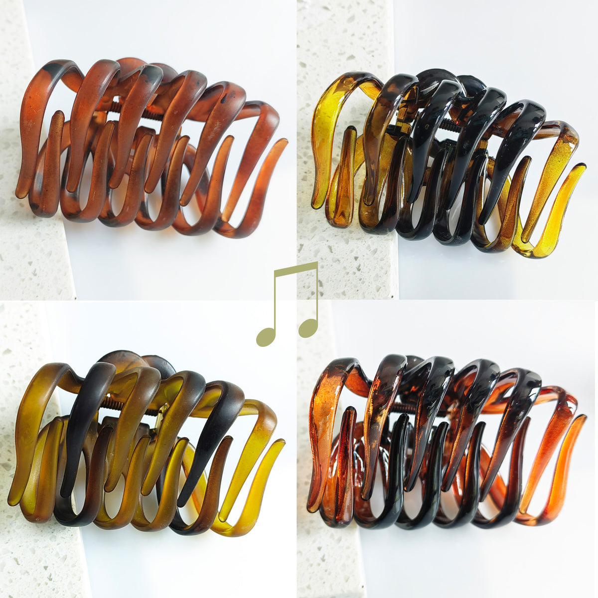 Vintage Leopard Octopus Hair Claw Clips - 3.94" Large Matte & Glossy Brown Jaw Clips (4-Piece Set for Thick Hair, Neutral Everyday Basics)