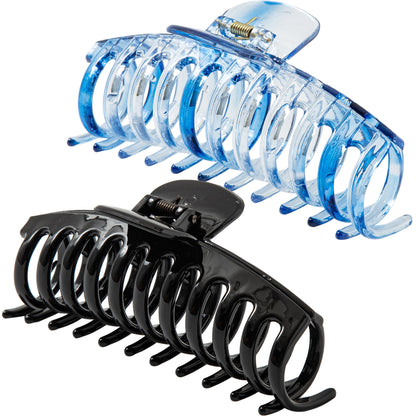Jumbo 5.5" Glossy Hair Claw Clips for Thick Hair - Extra Large Non-Slip Jaw Clips (2-Piece Set - Jet Black & Ocean Blue)
