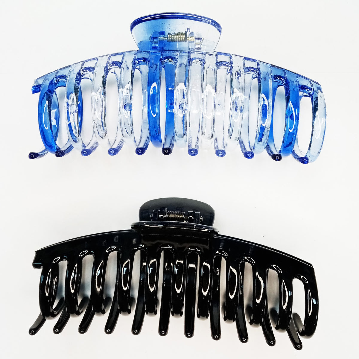 Jumbo 5.5" Glossy Hair Claw Clips for Thick Hair - Extra Large Non-Slip Jaw Clips (2-Piece Set - Jet Black & Ocean Blue)