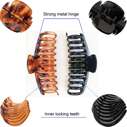 Jumbo 5.5" Glossy Hair Claw Clips for Thick Hair - Extra Large Non-Slip Jaw Clips (2-Piece Set - Jet Black & Classic Tortoiseshell)