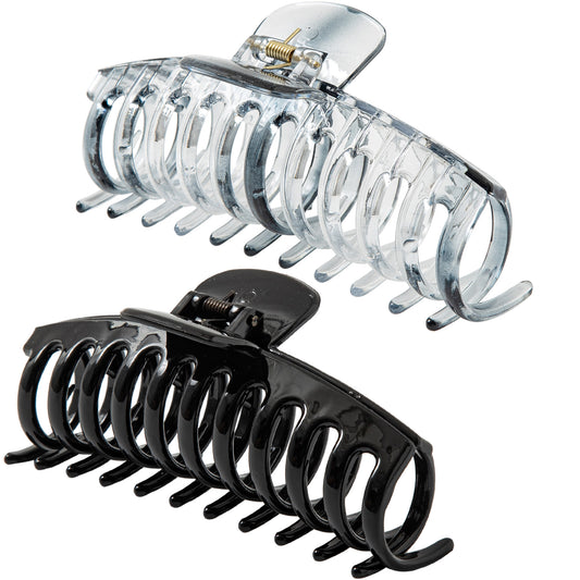 Jumbo 5.5" Glossy Hair Claw Clips for Thick Hair - Extra Large Non-Slip Jaw Clips (2-Piece Set - Jet Black & Crystal Clear)