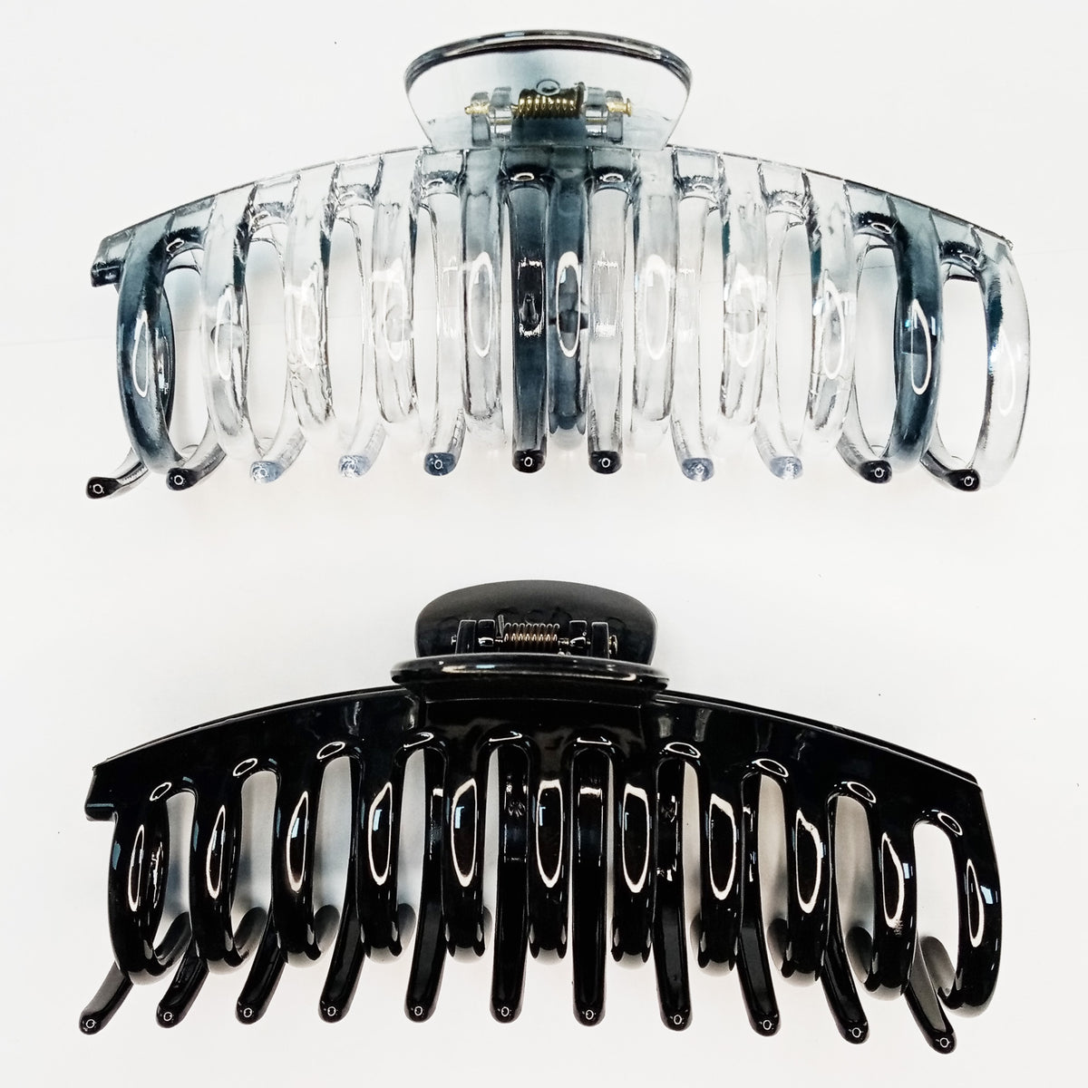 Jumbo 5.5" Glossy Hair Claw Clips for Thick Hair - Extra Large Non-Slip Jaw Clips (2-Piece Set - Jet Black & Crystal Clear)