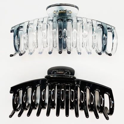 Jumbo 5.5" Glossy Hair Claw Clips for Thick Hair - Extra Large Non-Slip Jaw Clips (2-Piece Set - Jet Black & Crystal Clear)