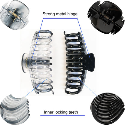 Jumbo 5.5" Glossy Hair Claw Clips for Thick Hair - Extra Large Non-Slip Jaw Clips (2-Piece Set - Jet Black & Crystal Clear)