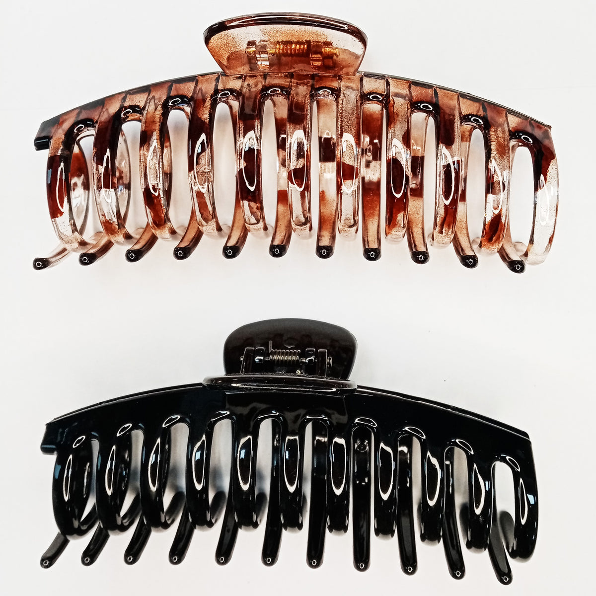 Jumbo 5.5" Glossy Hair Claw Clips for Thick Hair - Extra Large Non-Slip Jaw Clips (2-Piece Set - Jet Black & Brown Tortoiseshell)