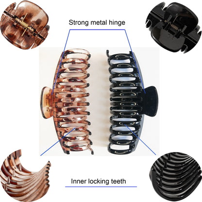 Jumbo 5.5" Glossy Hair Claw Clips for Thick Hair - Extra Large Non-Slip Jaw Clips (2-Piece Set - Jet Black & Brown Tortoiseshell)
