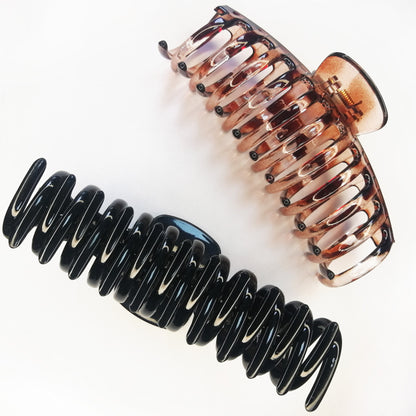 Jumbo 5.5" Glossy Hair Claw Clips for Thick Hair - Extra Large Non-Slip Jaw Clips (2-Piece Set - Jet Black & Brown Tortoiseshell)