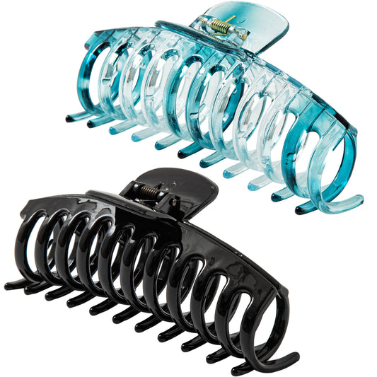 Jumbo 5.5" Glossy Hair Claw Clips for Thick Hair - Extra Large Non-Slip Jaw Clips (2-Piece Set - Jet Black & Ocean Teal)