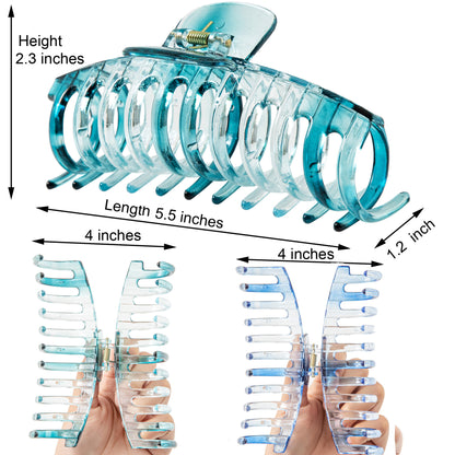 Jumbo 5.5" Glossy Hair Claw Clips for Thick Hair - Extra Large Non-Slip Jaw Clips (2-Piece Set - Cobalt Blue & Ocean Teal)