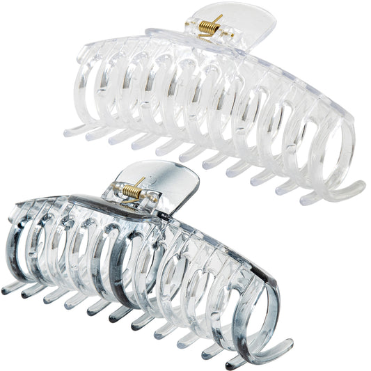 Jumbo 5.5" Glossy Hair Claw Clips for Thick Hair - Extra Large Non-Slip Jaw Clips (2-Piece Set - Crystal Clear & Smoky Clear)