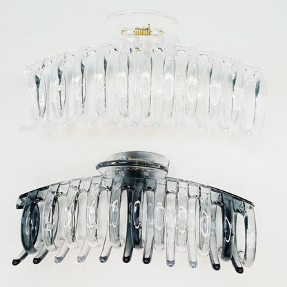 Jumbo 5.5" Glossy Hair Claw Clips for Thick Hair - Extra Large Non-Slip Jaw Clips (2-Piece Set - Crystal Clear & Smoky Clear)