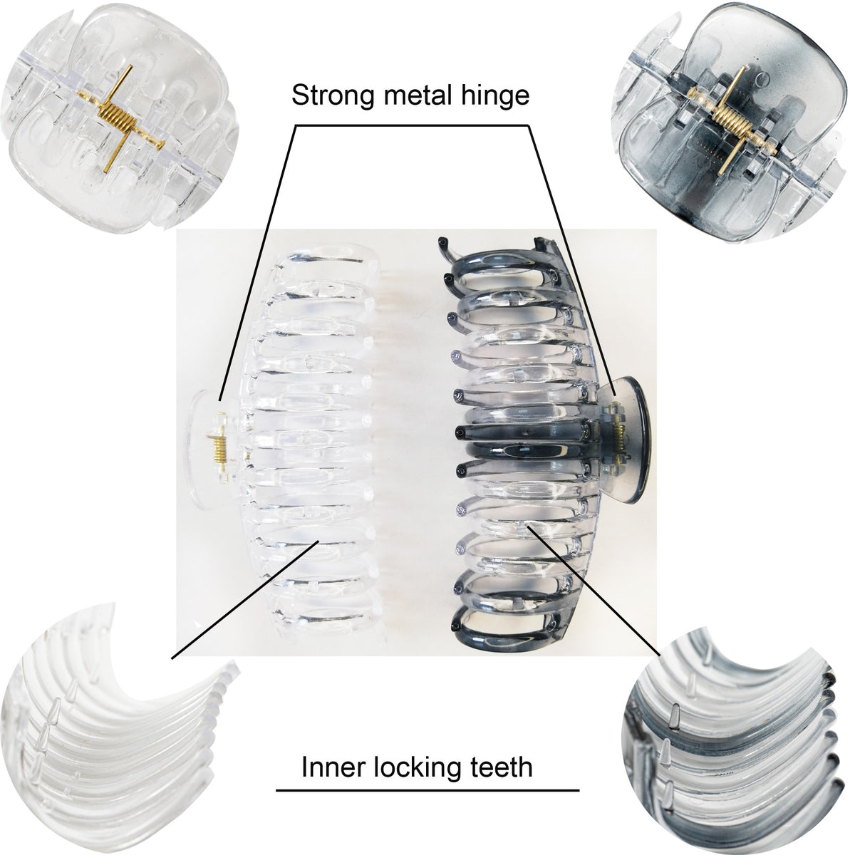Jumbo 5.5" Glossy Hair Claw Clips for Thick Hair - Extra Large Non-Slip Jaw Clips (2-Piece Set - Crystal Clear & Smoky Clear)