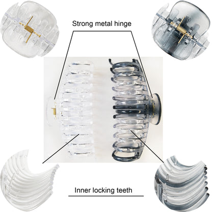 Jumbo 5.5" Glossy Hair Claw Clips for Thick Hair - Extra Large Non-Slip Jaw Clips (2-Piece Set - Crystal Clear & Smoky Clear)
