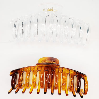 Jumbo 5.5" Glossy Hair Claw Clips for Thick Hair - Extra Large Non-Slip Jaw Clips (2-Piece Set - Crystal Clear & Amber Tortoiseshell)