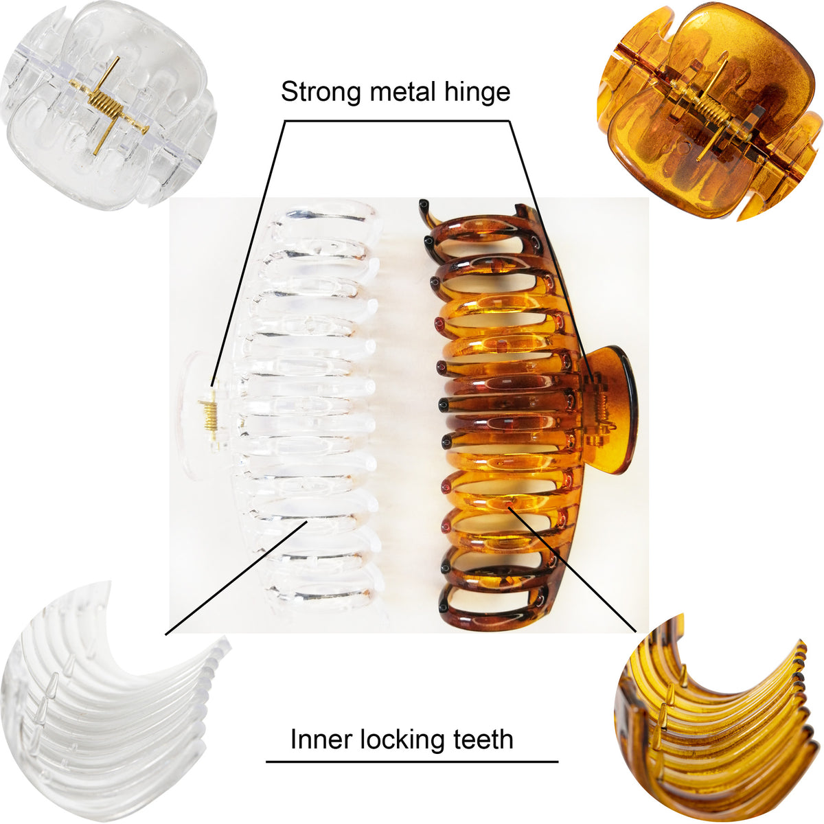 Jumbo 5.5" Glossy Hair Claw Clips for Thick Hair - Extra Large Non-Slip Jaw Clips (2-Piece Set - Crystal Clear & Amber Tortoiseshell)