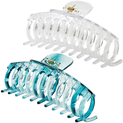 Jumbo 5.5" Glossy Hair Claw Clips for Thick Hair - Extra Large Non-Slip Jaw Clips (2-Piece Set - Crystal Clear & Ocean Teal)