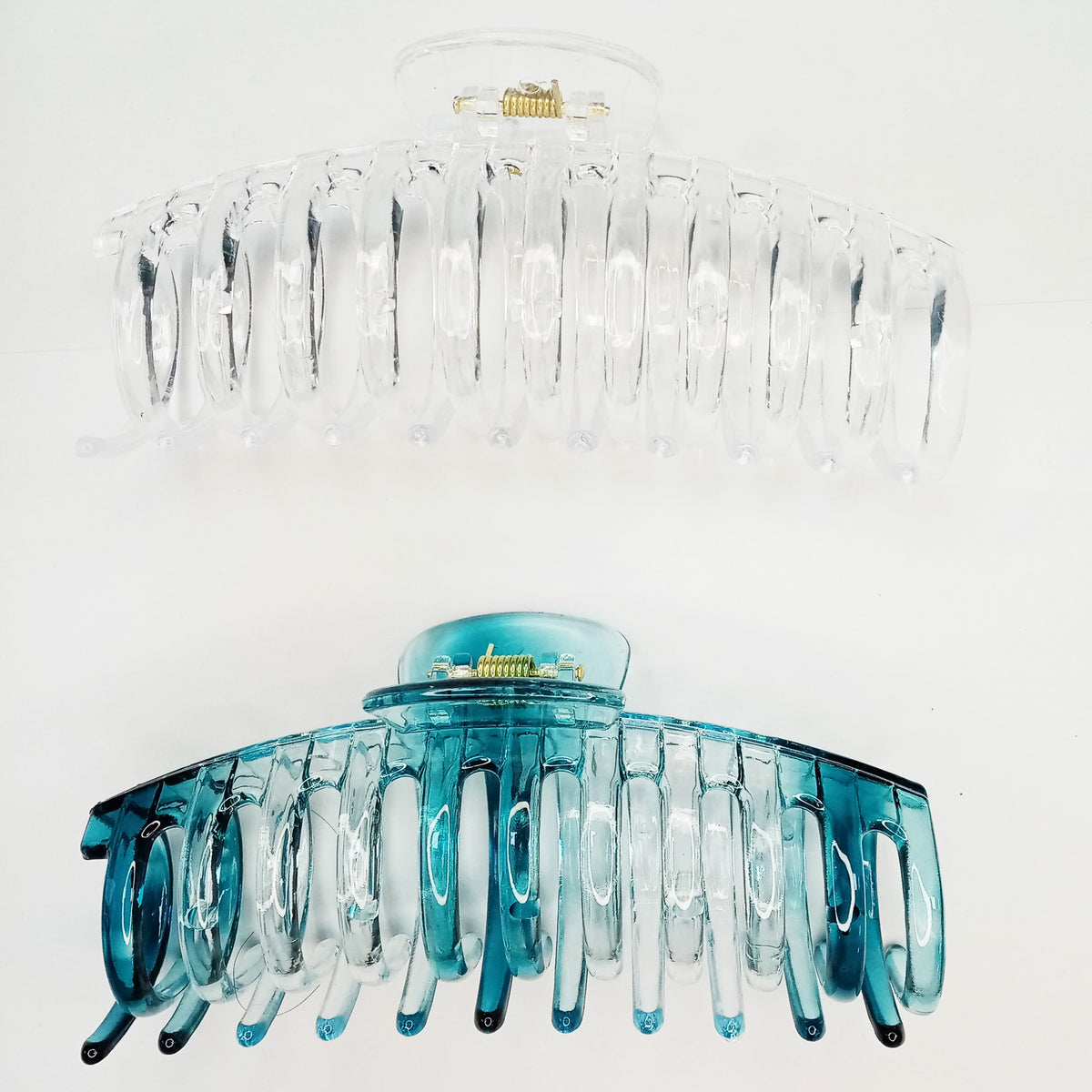 Jumbo 5.5" Glossy Hair Claw Clips for Thick Hair - Extra Large Non-Slip Jaw Clips (2-Piece Set - Crystal Clear & Ocean Teal)