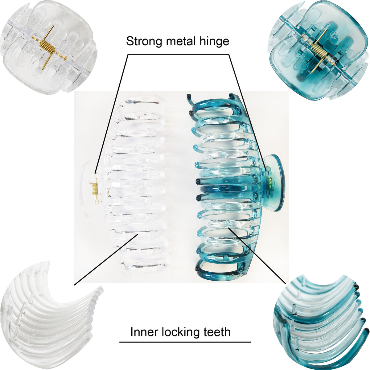 Jumbo 5.5" Glossy Hair Claw Clips for Thick Hair - Extra Large Non-Slip Jaw Clips (2-Piece Set - Crystal Clear & Ocean Teal)
