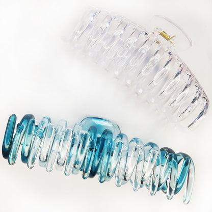 Jumbo 5.5" Glossy Hair Claw Clips for Thick Hair - Extra Large Non-Slip Jaw Clips (2-Piece Set - Crystal Clear & Ocean Teal)