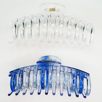 Jumbo 5.5" Glossy Hair Claw Clips for Thick Hair - Extra Large Non-Slip Jaw Clips (2-Piece Set - Crystal Clear & Cobalt Blue)
