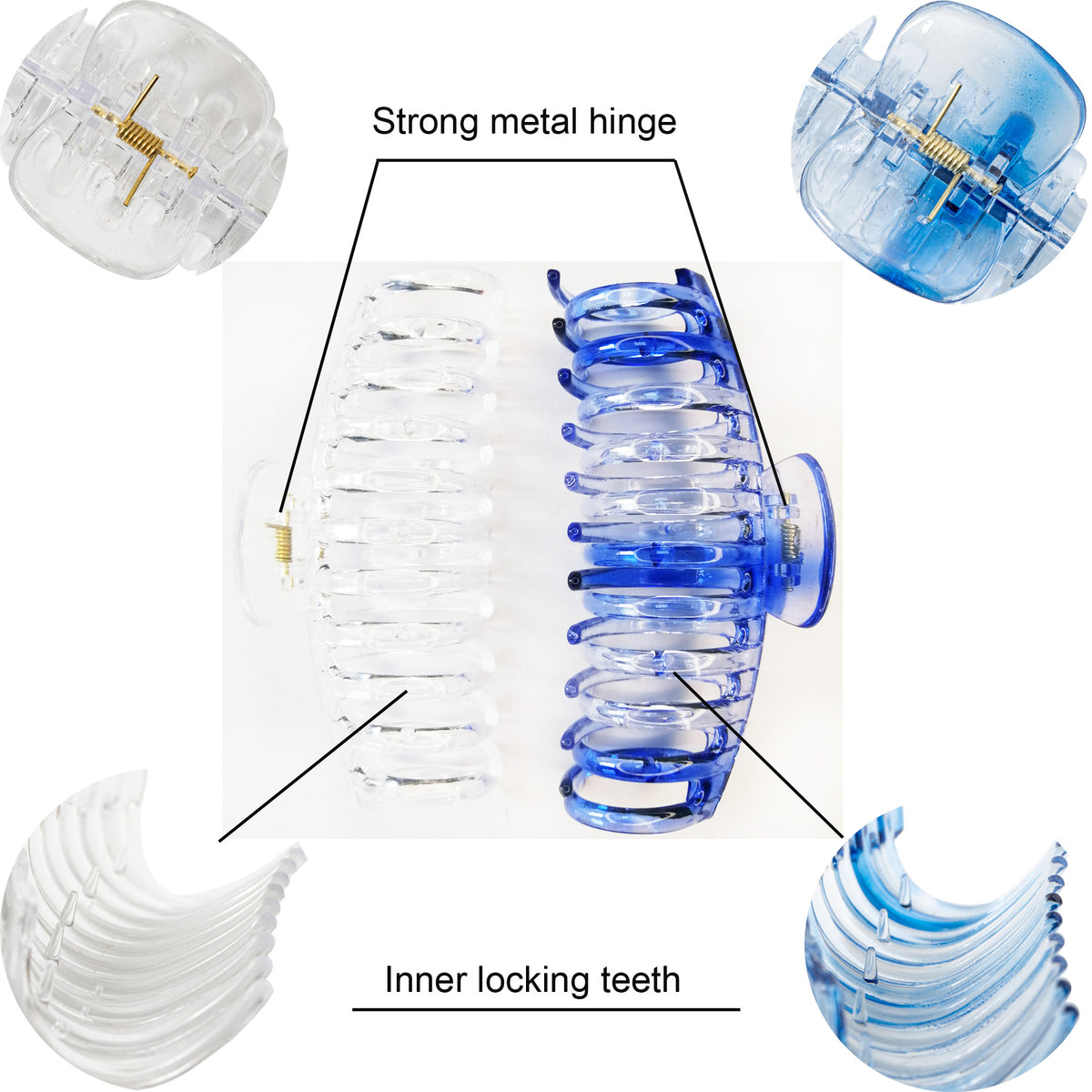 Jumbo 5.5" Glossy Hair Claw Clips for Thick Hair - Extra Large Non-Slip Jaw Clips (2-Piece Set - Crystal Clear & Cobalt Blue)
