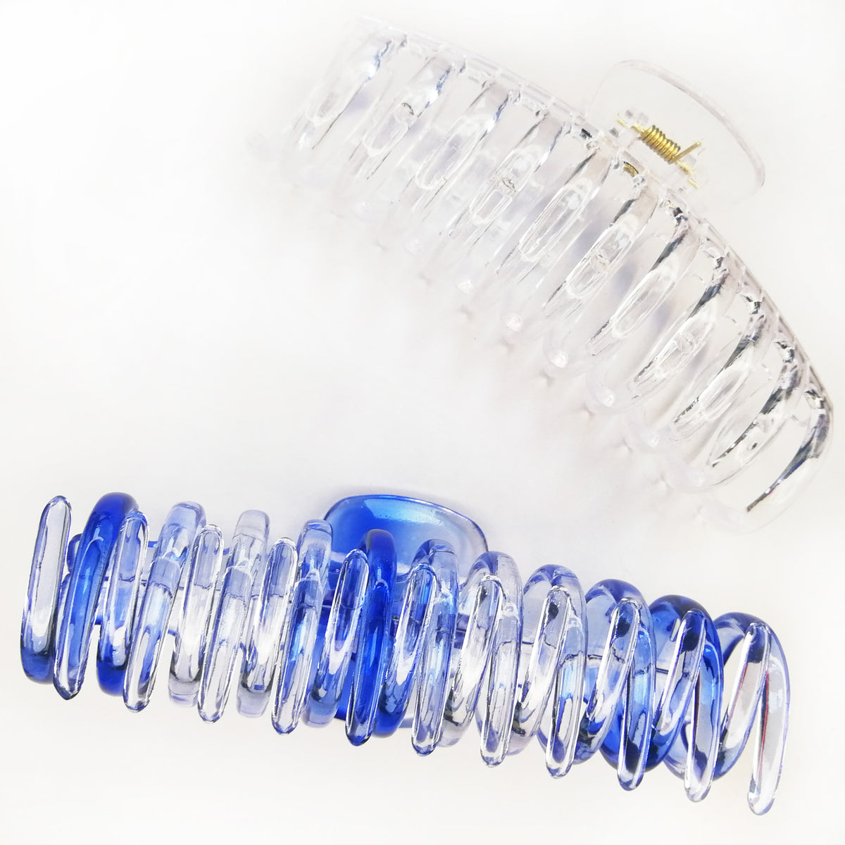 Jumbo 5.5" Glossy Hair Claw Clips for Thick Hair - Extra Large Non-Slip Jaw Clips (2-Piece Set - Crystal Clear & Cobalt Blue)