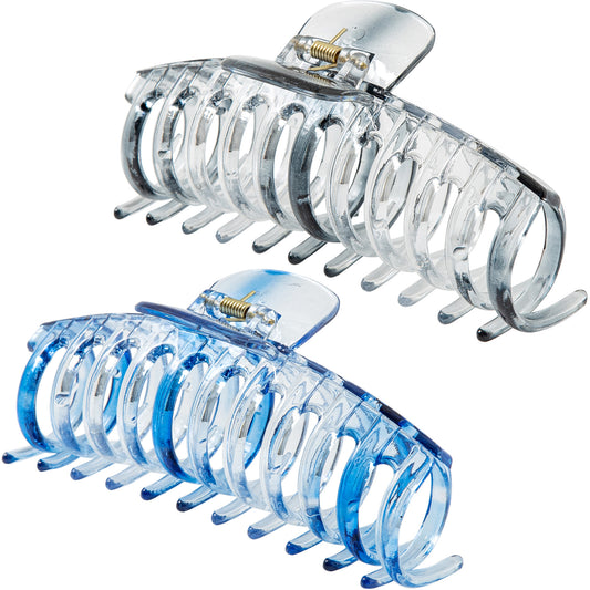 Jumbo 5.5" Glossy Hair Claw Clips for Thick Hair - Extra Large Non-Slip Jaw Clips (2-Piece Set - Smoky Clear & Cobalt Blue)
