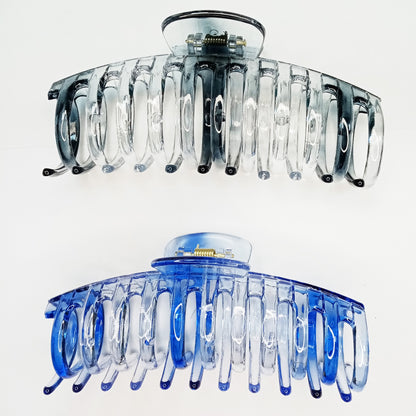 Jumbo 5.5" Glossy Hair Claw Clips for Thick Hair - Extra Large Non-Slip Jaw Clips (2-Piece Set - Smoky Clear & Cobalt Blue)