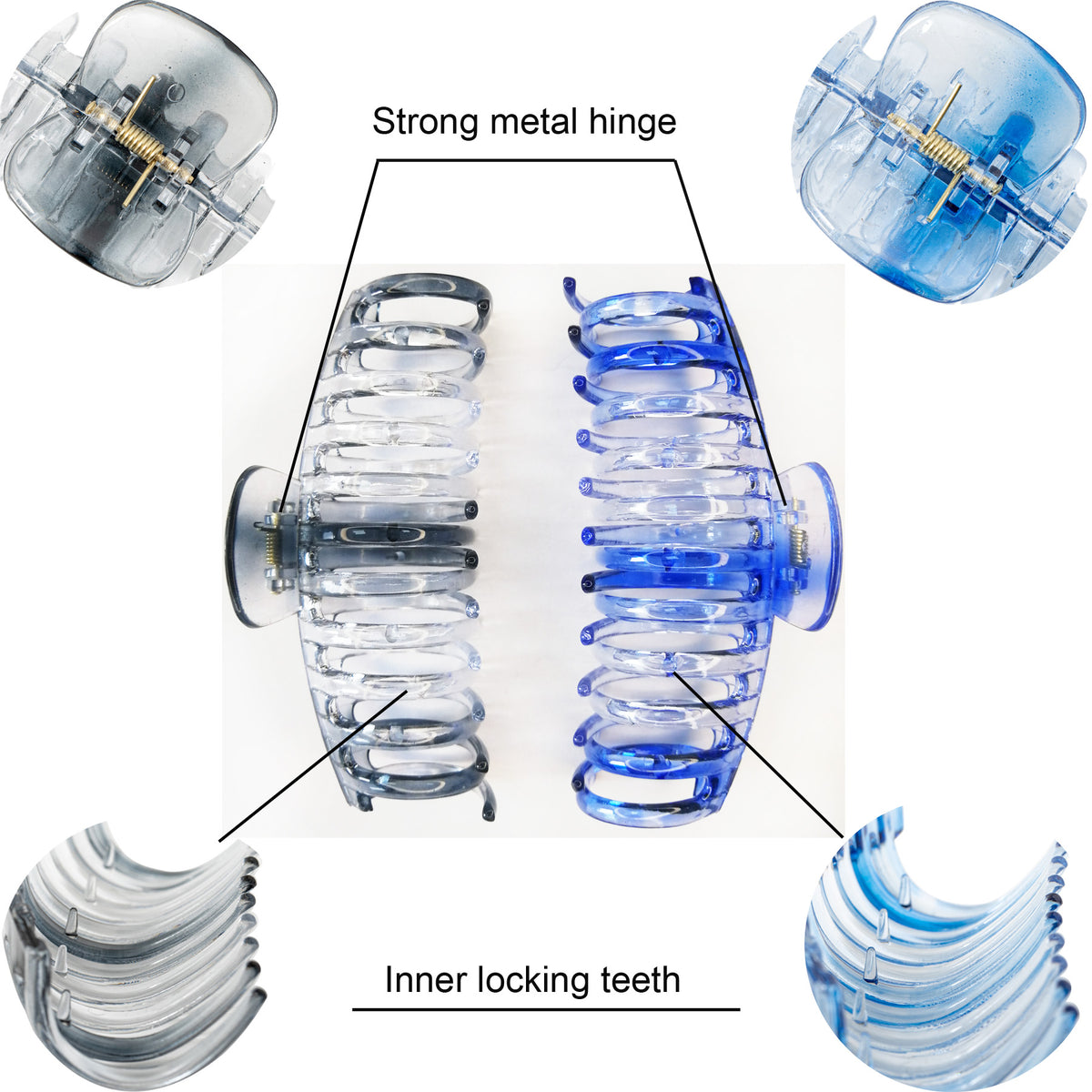 Jumbo 5.5" Glossy Hair Claw Clips for Thick Hair - Extra Large Non-Slip Jaw Clips (2-Piece Set - Smoky Clear & Cobalt Blue)