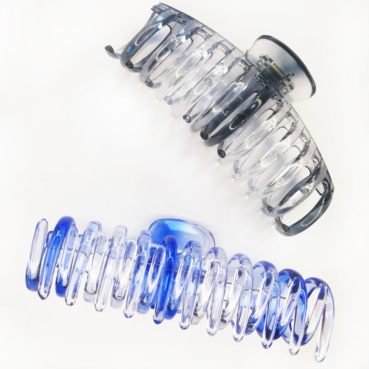 Jumbo 5.5" Glossy Hair Claw Clips for Thick Hair - Extra Large Non-Slip Jaw Clips (2-Piece Set - Smoky Clear & Cobalt Blue)
