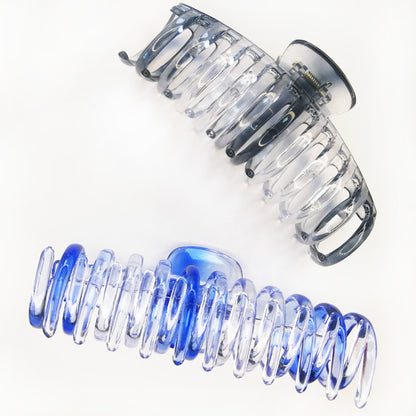Jumbo 5.5" Glossy Hair Claw Clips for Thick Hair - Extra Large Non-Slip Jaw Clips (2-Piece Set - Smoky Clear & Cobalt Blue)