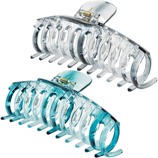 Jumbo 5.5" Glossy Hair Claw Clips for Thick Hair - Extra Large Non-Slip Jaw Clips (2-Piece Set - Smoky Clear & Ocean Teal)