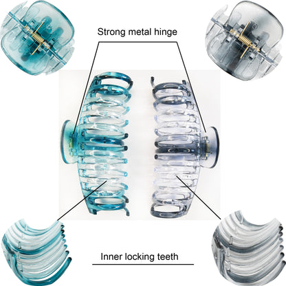 Jumbo 5.5" Glossy Hair Claw Clips for Thick Hair - Extra Large Non-Slip Jaw Clips (2-Piece Set - Smoky Clear & Ocean Teal)