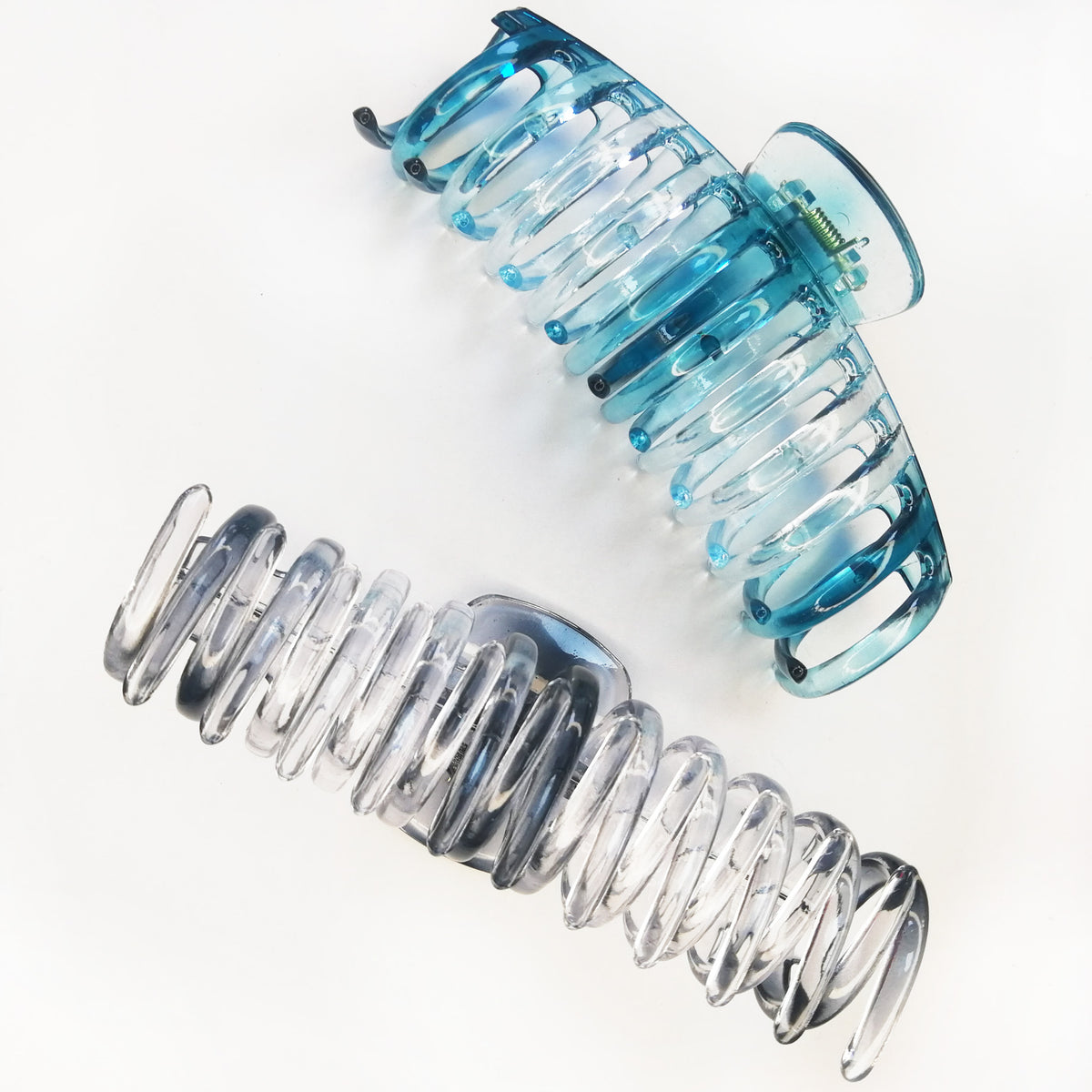Jumbo 5.5" Glossy Hair Claw Clips for Thick Hair - Extra Large Non-Slip Jaw Clips (2-Piece Set - Smoky Clear & Ocean Teal)