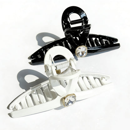 Sparkling Crystal Hair Claw Clips - 4.3" Large Non-Slip Hair Butterfly Clamps (2-Pack, Black & White)